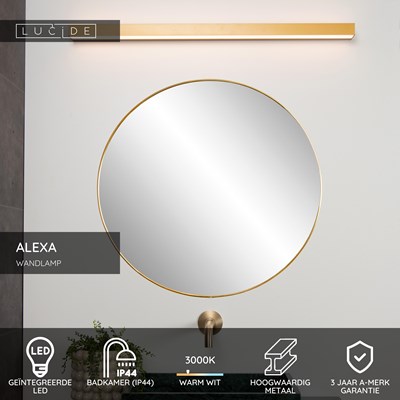 Lucide ALEXA - Wandlamp Badkamer - LED - 1x13W 3000K - IP44 - Mat Goud / Messing